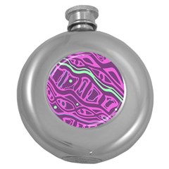 Purple And Green Abstract Art Round Hip Flask (5 Oz) by Valentinaart