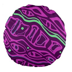 Purple And Green Abstract Art Large 18  Premium Round Cushions by Valentinaart