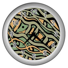 Green Abstract Art Wall Clocks (silver)  by Valentinaart