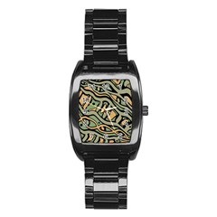 Green Abstract Art Stainless Steel Barrel Watch by Valentinaart