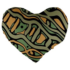 Green Abstract Art Large 19  Premium Flano Heart Shape Cushions by Valentinaart