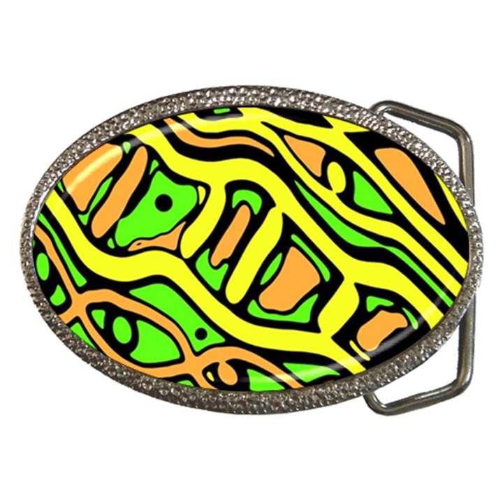 Yellow, green and oragne abstract art Belt Buckles