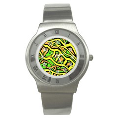 Yellow, Green And Oragne Abstract Art Stainless Steel Watch by Valentinaart