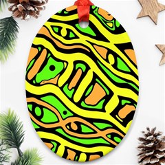 Yellow, Green And Oragne Abstract Art Oval Ornament (two Sides) by Valentinaart