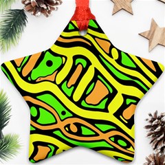 Yellow, Green And Oragne Abstract Art Star Ornament (two Sides)  by Valentinaart