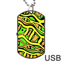 Yellow, Green And Oragne Abstract Art Dog Tag Usb Flash (one Side) by Valentinaart