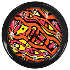 Orange Hot Abstract Art Wall Clocks (black) by Valentinaart