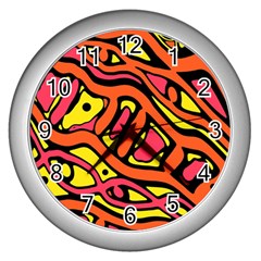 Orange Hot Abstract Art Wall Clocks (silver)  by Valentinaart