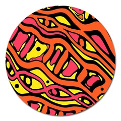 Orange Hot Abstract Art Magnet 5  (round) by Valentinaart