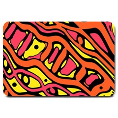 Orange Hot Abstract Art Large Doormat  by Valentinaart