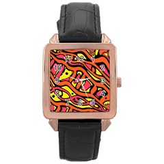 Orange Hot Abstract Art Rose Gold Leather Watch  by Valentinaart