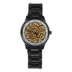 Brown Abstract Art Stainless Steel Round Watch