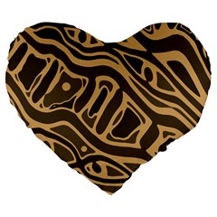 Brown Abstract Art Large 19  Premium Flano Heart Shape Cushions by Valentinaart