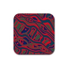 Red and green abstract art Rubber Coaster (Square) 