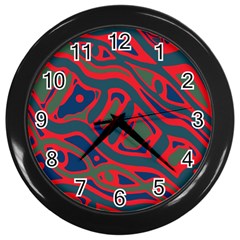 Red and green abstract art Wall Clocks (Black)