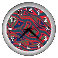 Red and green abstract art Wall Clocks (Silver) 