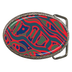 Red and green abstract art Belt Buckles