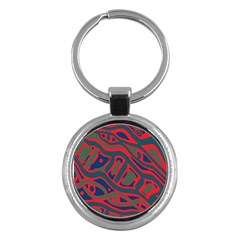 Red And Green Abstract Art Key Chains (round)  by Valentinaart