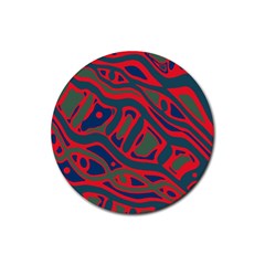 Red and green abstract art Rubber Coaster (Round) 