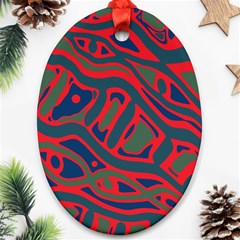 Red and green abstract art Oval Ornament (Two Sides)