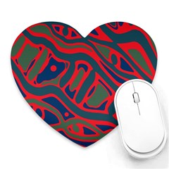 Red and green abstract art Heart Mousepads