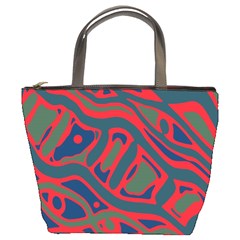 Red and green abstract art Bucket Bags