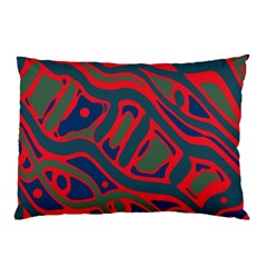 Red and green abstract art Pillow Case