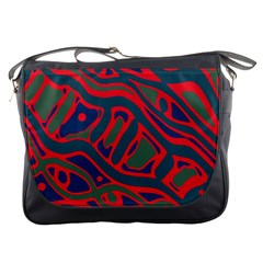 Red and green abstract art Messenger Bags