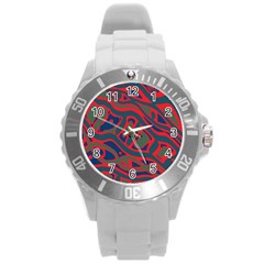 Red and green abstract art Round Plastic Sport Watch (L)