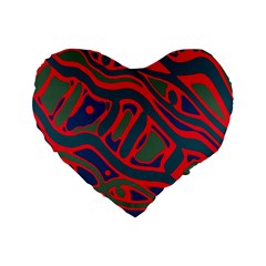 Red and green abstract art Standard 16  Premium Heart Shape Cushions