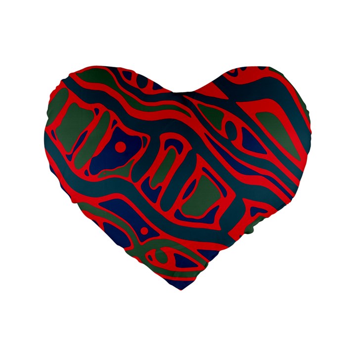 Red and green abstract art Standard 16  Premium Heart Shape Cushions