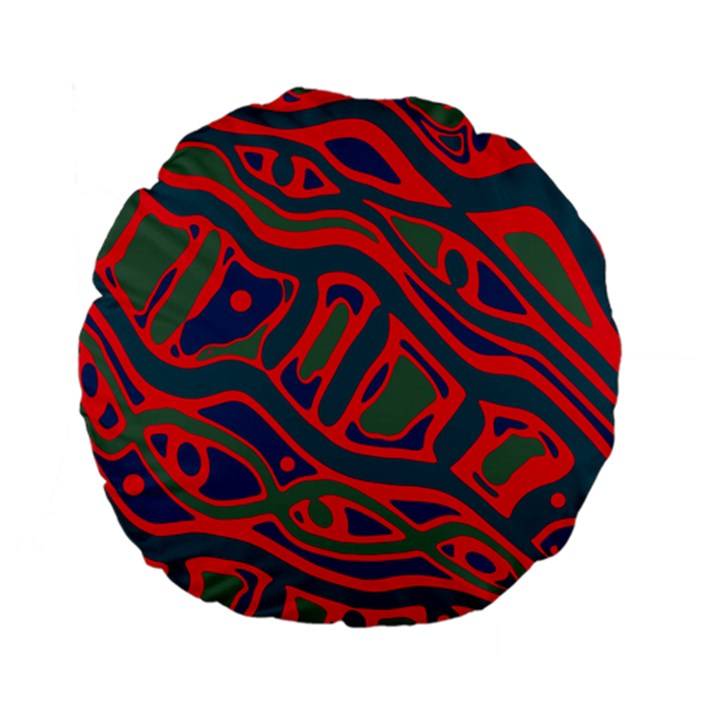 Red and green abstract art Standard 15  Premium Flano Round Cushions