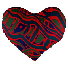 Red and green abstract art Large 19  Premium Flano Heart Shape Cushions