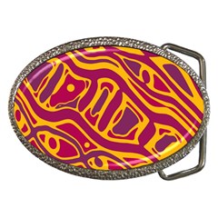 Orange abstract art Belt Buckles