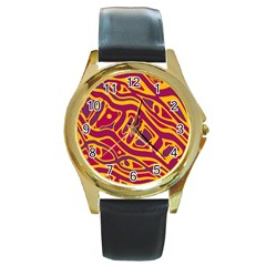 Orange abstract art Round Gold Metal Watch