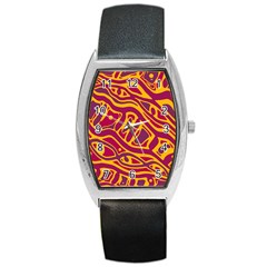 Orange abstract art Barrel Style Metal Watch