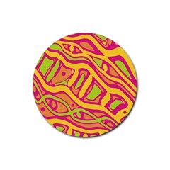 Orange Hot Abstract Art Rubber Coaster (round)  by Valentinaart