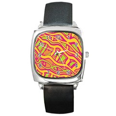 Orange Hot Abstract Art Square Metal Watch by Valentinaart