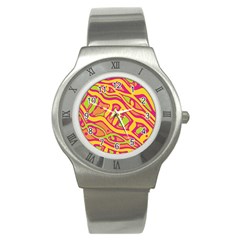 Orange Hot Abstract Art Stainless Steel Watch by Valentinaart