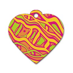 Orange Hot Abstract Art Dog Tag Heart (two Sides) by Valentinaart