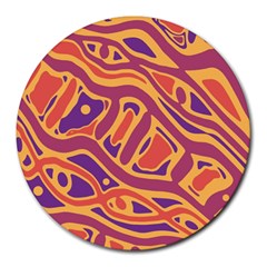 Orange Decorative Abstract Art Round Mousepads by Valentinaart