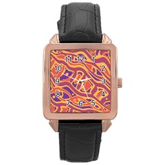 Orange Decorative Abstract Art Rose Gold Leather Watch  by Valentinaart