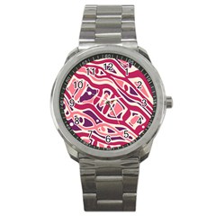 Pink And Purple Abstract Art Sport Metal Watch by Valentinaart