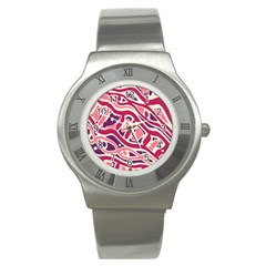 Pink And Purple Abstract Art Stainless Steel Watch by Valentinaart