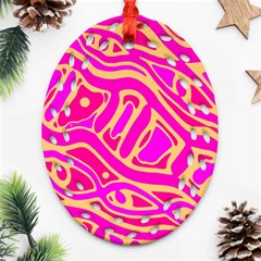 Pink Abstract Art Oval Filigree Ornament (2-side)  by Valentinaart