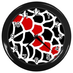 Red, Black And White Abstraction Wall Clocks (black) by Valentinaart