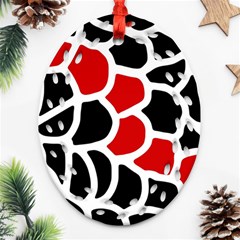 Red, Black And White Abstraction Oval Filigree Ornament (2-side)  by Valentinaart