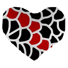 Red, Black And White Abstraction Large 19  Premium Heart Shape Cushions by Valentinaart