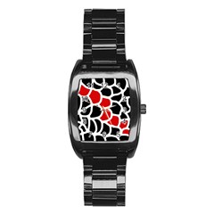 Red, Black And White Abstraction Stainless Steel Barrel Watch by Valentinaart