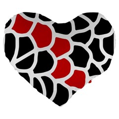 Red, Black And White Abstraction Large 19  Premium Flano Heart Shape Cushions by Valentinaart